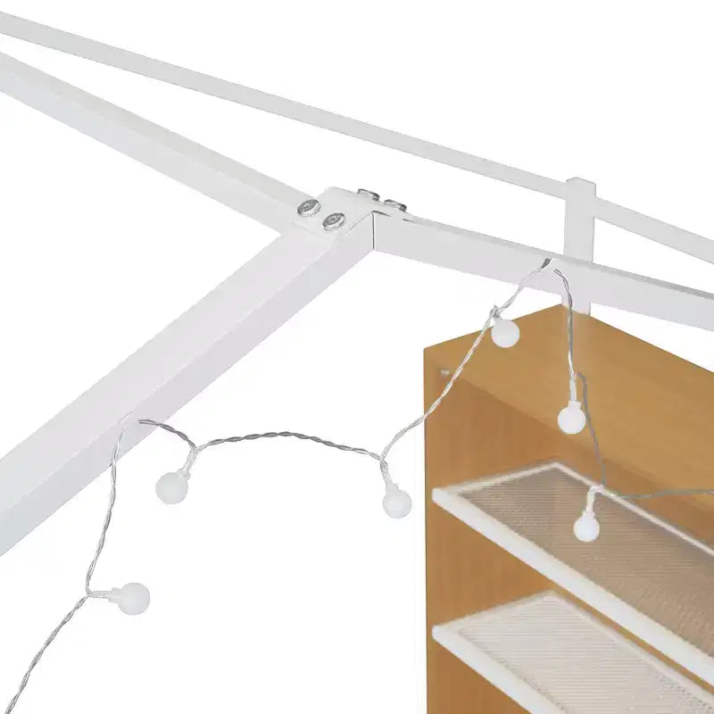 Lit cabane double en métal Luxystar avec étagères et lumières LED