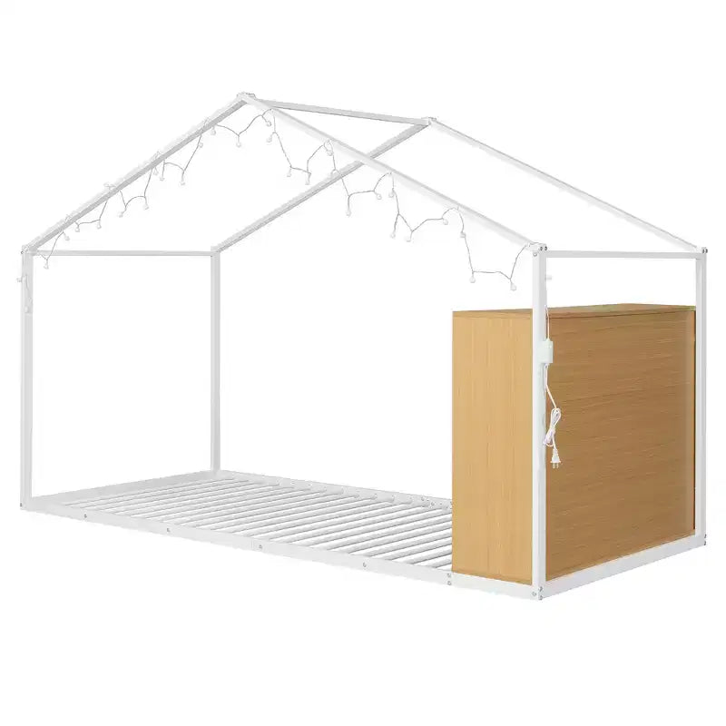 Lit cabane double en métal Luxystar avec étagères et lumières LED