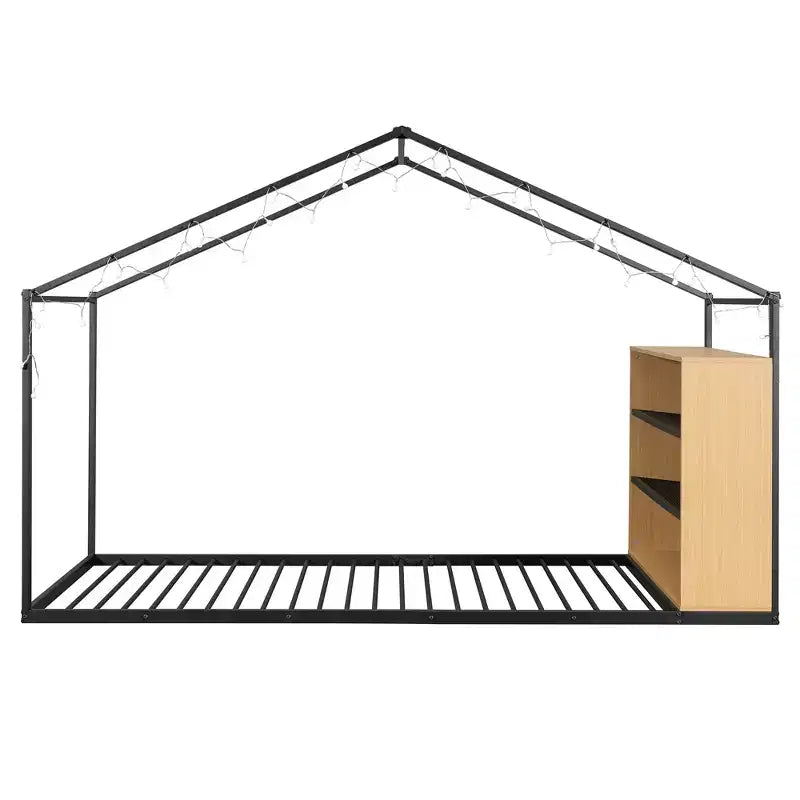 Lit cabane double en métal Luxystar avec étagères et lumières LED