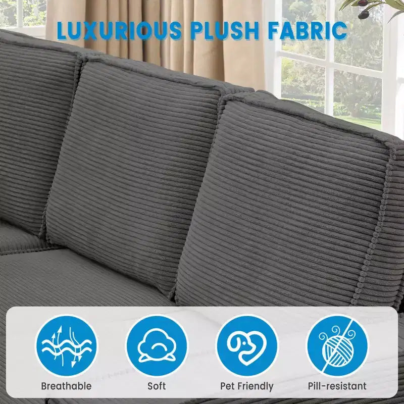 Canapé, Canapé Modulable Sectionnel 10 Places Convertible en U avec Méridienne et Couchage, Accoudoirs Larges, Velours Côtelé, Canapé Nuage pour Salon//Chambre