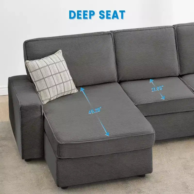 Canapé, Canapé Modulable Sectionnel 10 Places Convertible en U avec Méridienne et Couchage, Accoudoirs Larges, Velours Côtelé, Canapé Nuage pour Salon//Chambre