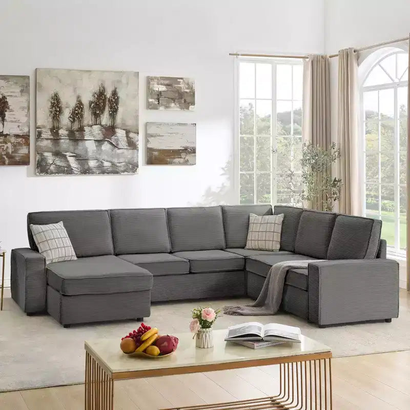 Canapé, Canapé Modulable Sectionnel 10 Places Convertible en U avec Méridienne et Couchage, Accoudoirs Larges, Velours Côtelé, Canapé Nuage pour Salon//Chambre