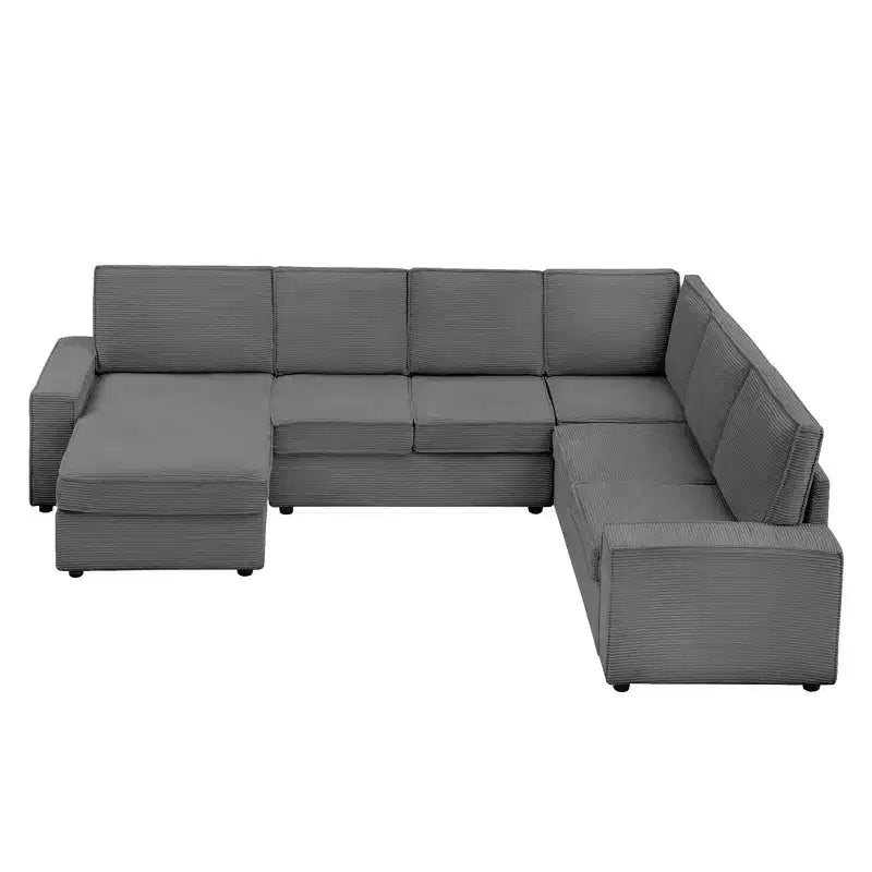 Canapé, Canapé Modulable Sectionnel 10 Places Convertible en U avec Méridienne et Couchage, Accoudoirs Larges, Velours Côtelé, Canapé Nuage pour Salon//Chambre