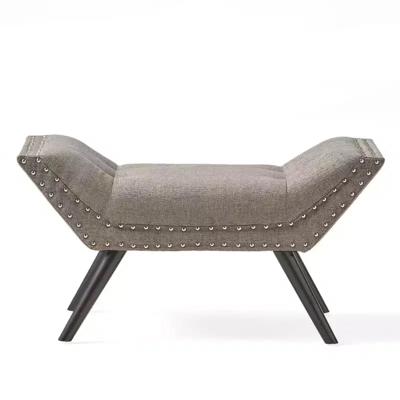 35,5 Pouces Banc Ottoman Vintage Capitonnage Touffeté, Banc de Lit D'appoint pour Chambre et Salon, Pieds en Bois de Bouleau et Clous Décoratifs, Gris