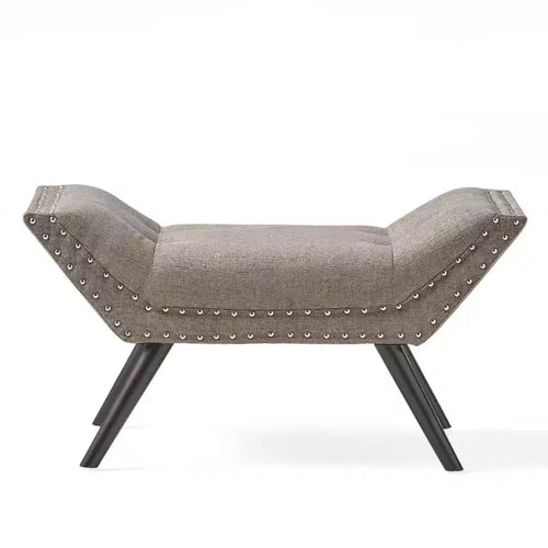 35,5 Pouces Banc Ottoman Vintage Capitonnage Touffeté, Banc de Lit D'appoint pour Chambre et Salon, Pieds en Bois de Bouleau et Clous Décoratifs, Gris