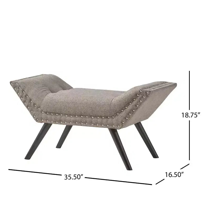 35,5 Pouces Banc Ottoman Vintage Capitonnage Touffeté, Banc de Lit D'appoint pour Chambre et Salon, Pieds en Bois de Bouleau et Clous Décoratifs, Gris