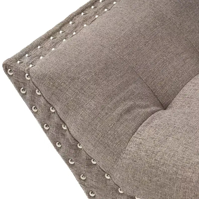 35,5 Pouces Banc Ottoman Vintage Capitonnage Touffeté, Banc de Lit D'appoint pour Chambre et Salon, Pieds en Bois de Bouleau et Clous Décoratifs, Gris