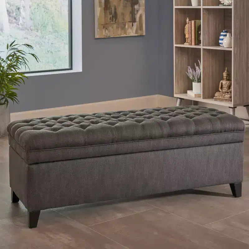 Banc d'entrée élégant avec grande capacité de rangement, pouf de rangement avec assise rembourrée, bout de lit pour le salon