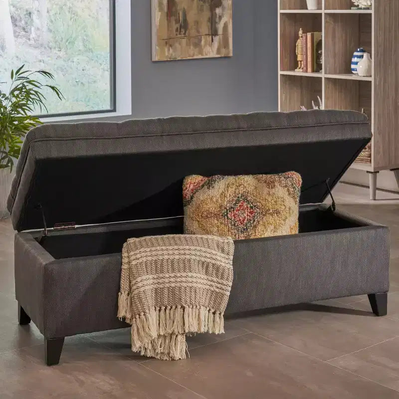 Banc d'entrée élégant avec grande capacité de rangement, pouf de rangement avec assise rembourrée, bout de lit pour le salon