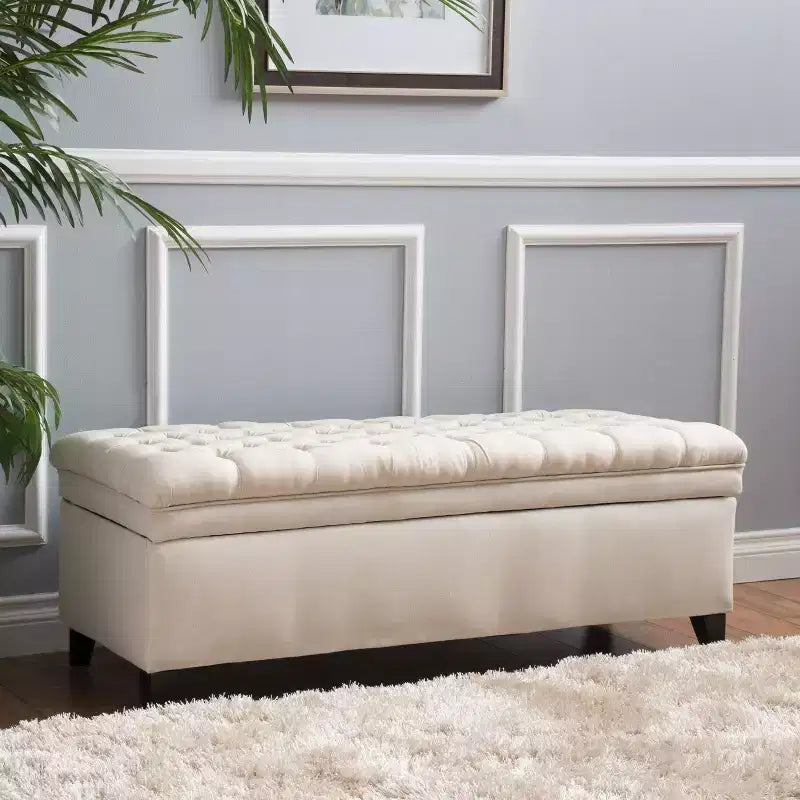 Banc d'entrée élégant avec grande capacité de rangement, pouf de rangement avec assise rembourrée, bout de lit pour le salon