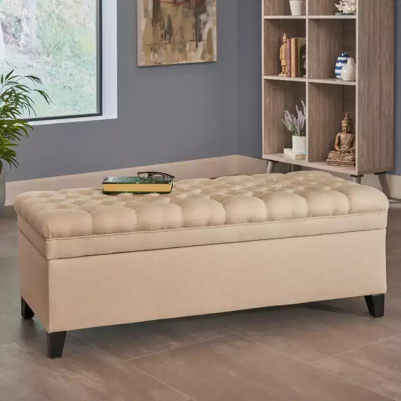 Banc d'entrée élégant avec grande capacité de rangement, pouf de rangement avec assise rembourrée, bout de lit pour le salon