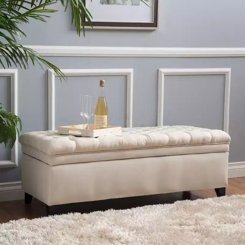 Banc d'entrée élégant avec grande capacité de rangement, pouf de rangement avec assise rembourrée, bout de lit pour le salon