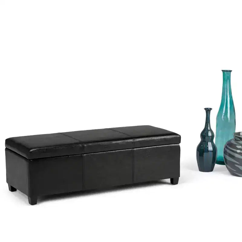 Banc de rangement ottoman de 122 cm de large avec siège rembourré, banc de rangement de bout de lit avec grand espace de rangement, repose-pieds ottoman pour le salon