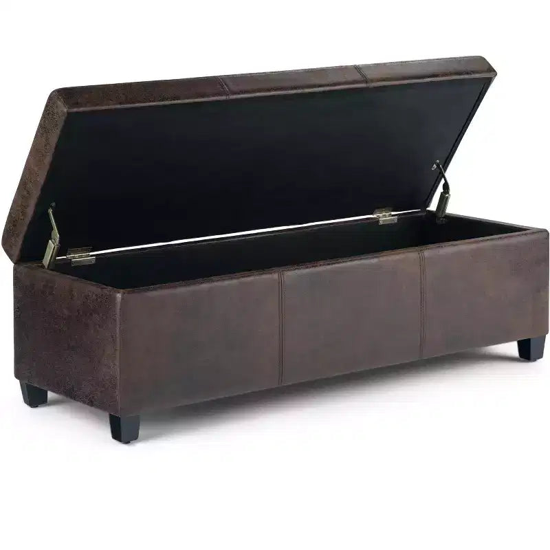 Banc de rangement ottoman de 122 cm de large avec siège rembourré, banc de rangement de bout de lit avec grand espace de rangement, repose-pieds ottoman pour le salon