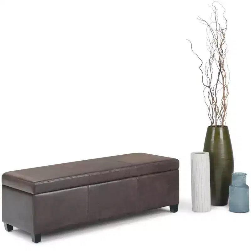 Banc de rangement ottoman de 122 cm de large avec siège rembourré, banc de rangement de bout de lit avec grand espace de rangement, repose-pieds ottoman pour le salon