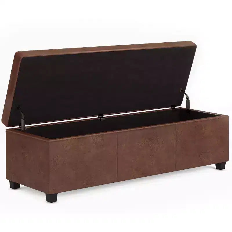 Banc de rangement ottoman de 122 cm de large avec siège rembourré, banc de rangement de bout de lit avec grand espace de rangement, repose-pieds ottoman pour le salon