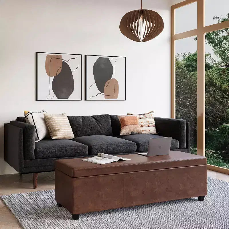 Banc de rangement ottoman de 122 cm de large avec siège rembourré, banc de rangement de bout de lit avec grand espace de rangement, repose-pieds ottoman pour le salon