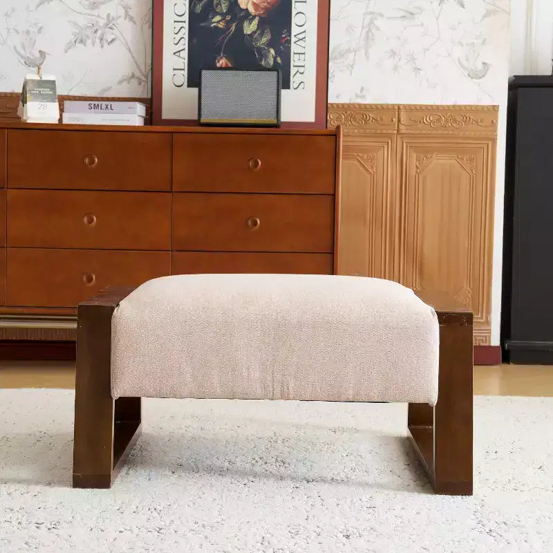Banc Ottoman rembourré, Banc moderne confortable rembourré avec pieds en bois, Capacité de poids de 136 kg, Tabouret repose-pieds rectangulaire