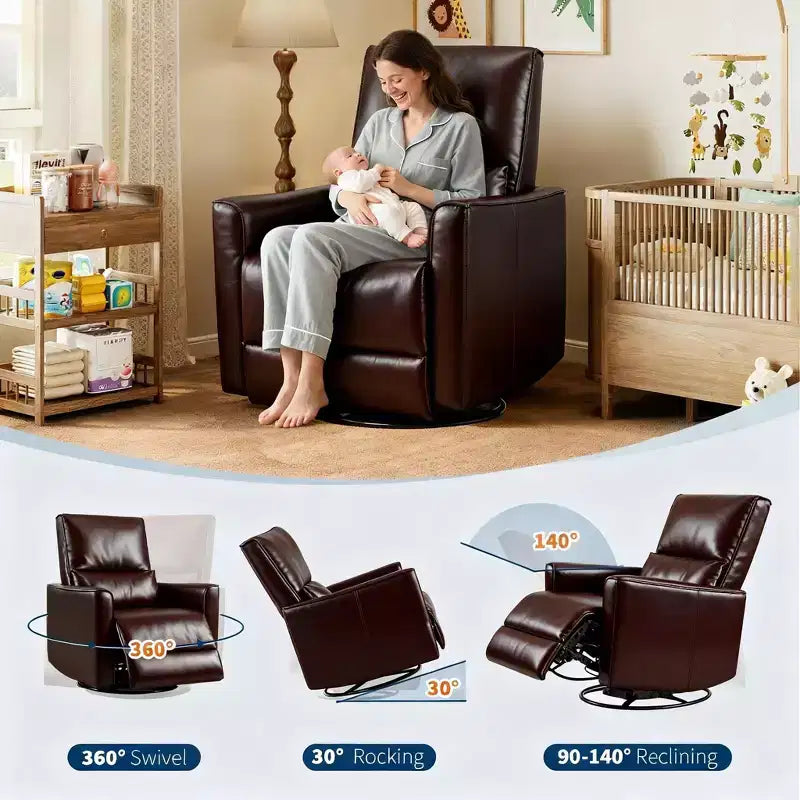 Fauteuil inclinable, Fauteuil à bascule pivotant à 360° avec accoudoirs rembourrés et assise profonde, Fauteuil inclinable en cuir PU pour salon