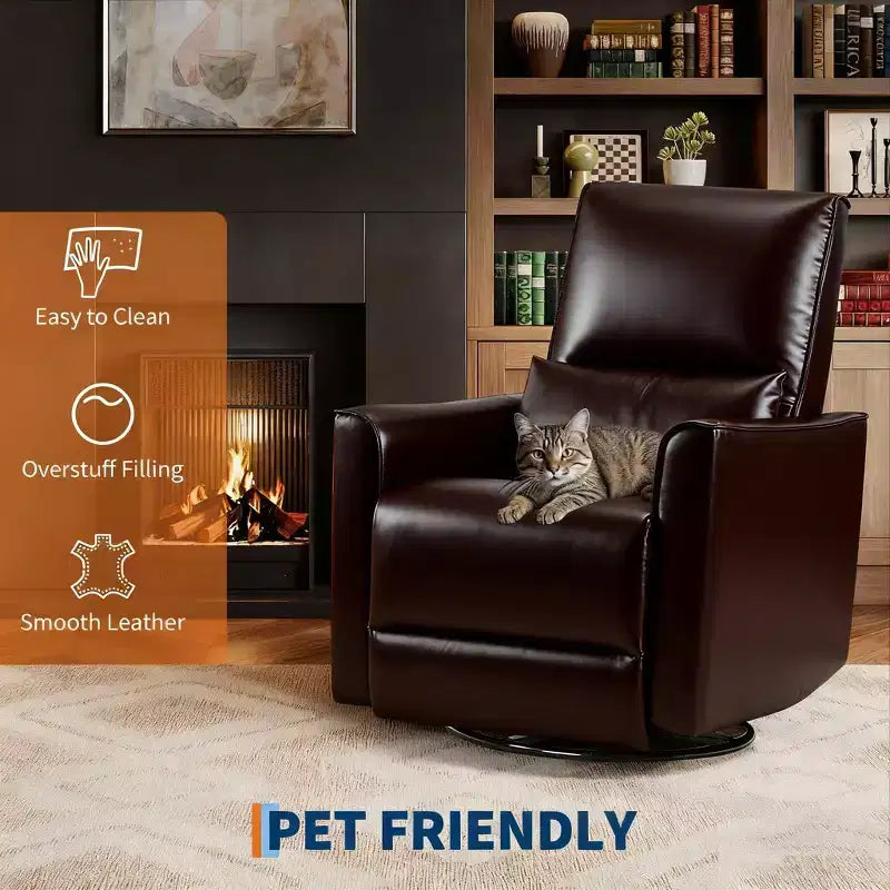 Fauteuil inclinable, Fauteuil à bascule pivotant à 360° avec accoudoirs rembourrés et assise profonde, Fauteuil inclinable en cuir PU pour salon