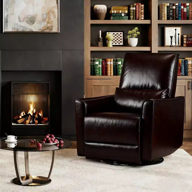 Fauteuil inclinable, Fauteuil à bascule pivotant à 360° avec accoudoirs rembourrés et assise profonde, Fauteuil inclinable en cuir PU pour salon