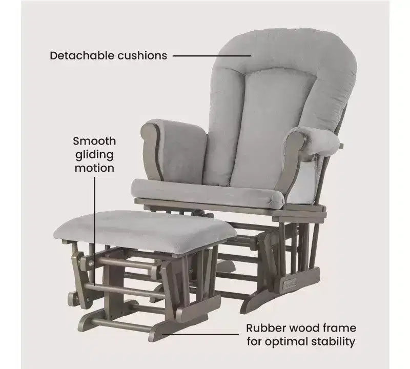 Fauteuil à bascule et pouf Child Craft Cozy Glider, coussin rembourré avec poches de rangement pratiques, base et cadre en bois massif