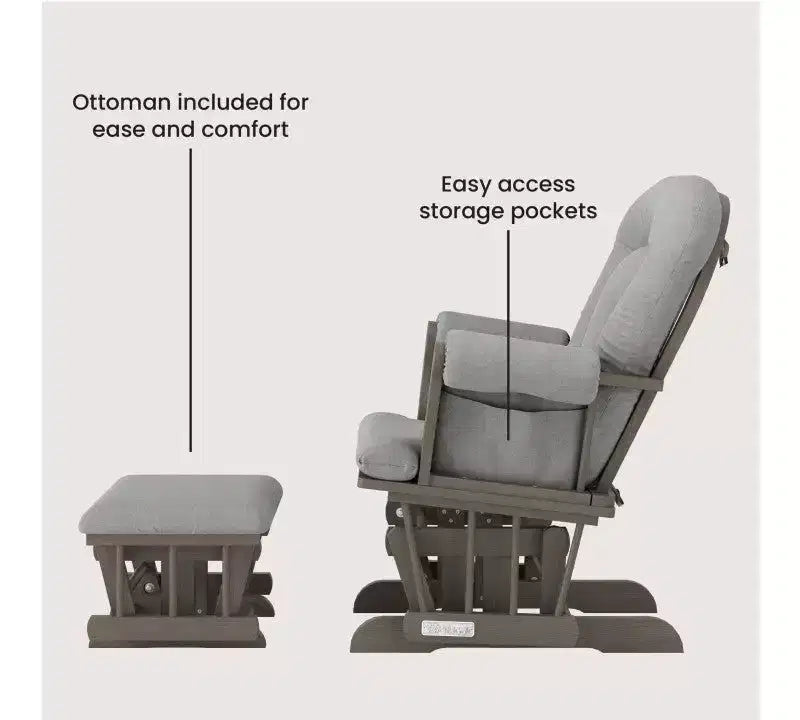 Fauteuil à bascule et pouf Child Craft Cozy Glider, coussin rembourré avec poches de rangement pratiques, base et cadre en bois massif