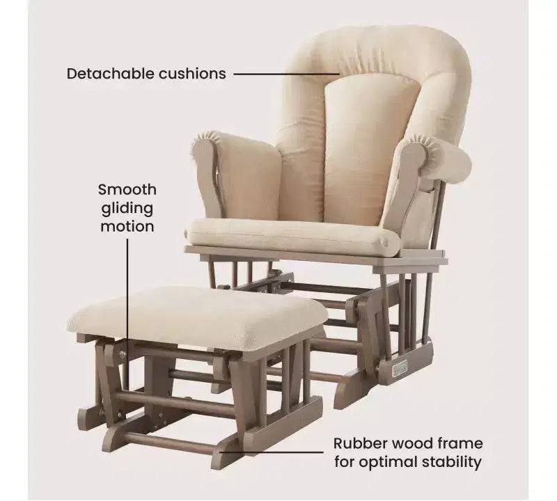 Fauteuil à bascule et pouf Child Craft Cozy Glider, coussin rembourré avec poches de rangement pratiques, base et cadre en bois massif