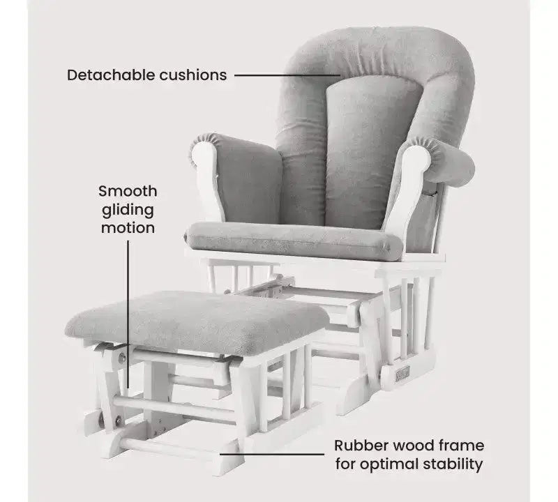Fauteuil à bascule et pouf Child Craft Cozy Glider, coussin rembourré avec poches de rangement pratiques, base et cadre en bois massif
