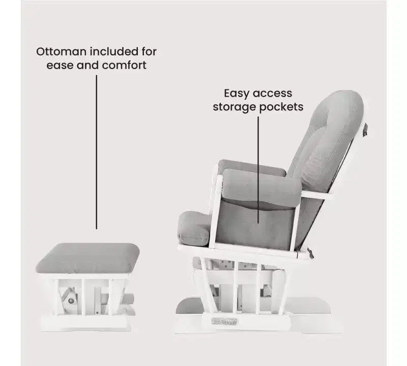 Fauteuil à bascule et pouf Child Craft Cozy Glider, coussin rembourré avec poches de rangement pratiques, base et cadre en bois massif