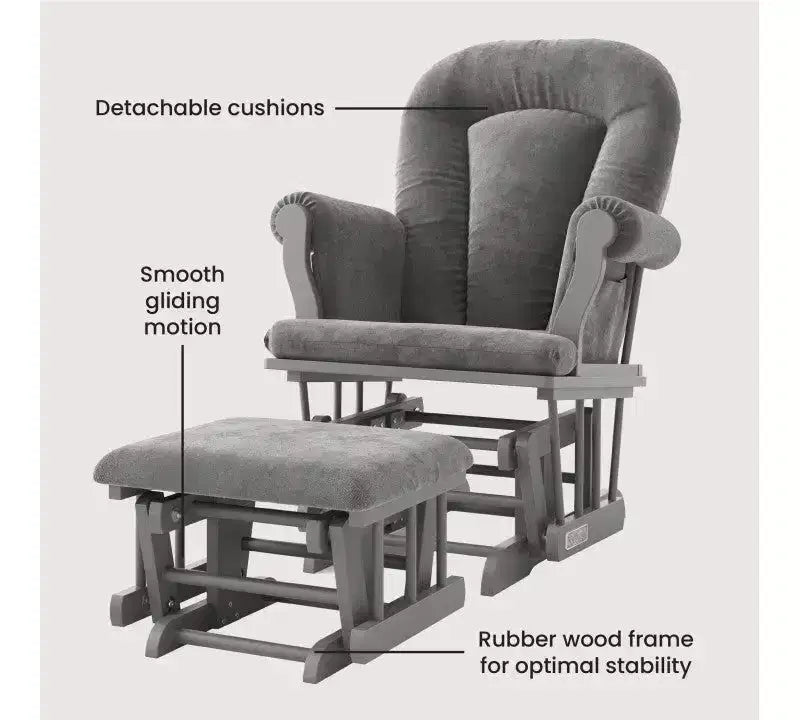 Fauteuil à bascule et pouf Child Craft Cozy Glider, coussin rembourré avec poches de rangement pratiques, base et cadre en bois massif