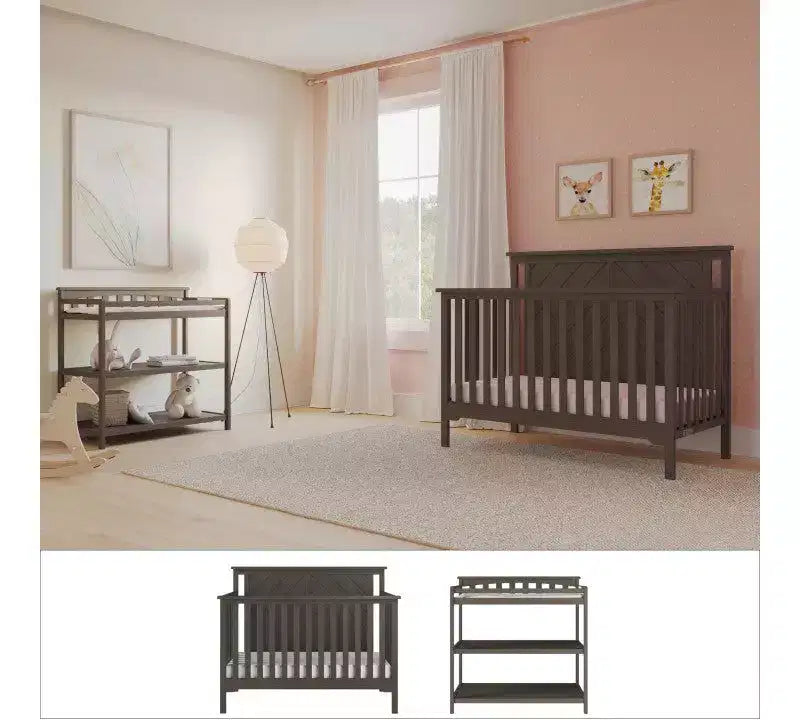 Ensemble de chambre de bébé 2 pièces Child Craft Hampton comprenant un lit de bébé convertible 4-en-1 à dessus plat et une table à langer