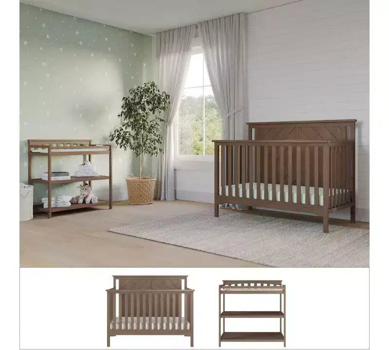 Child Craft Hampton Flat Top 4-in-1 Convertible Crib and Changing Table 2-Piece Nursery Set