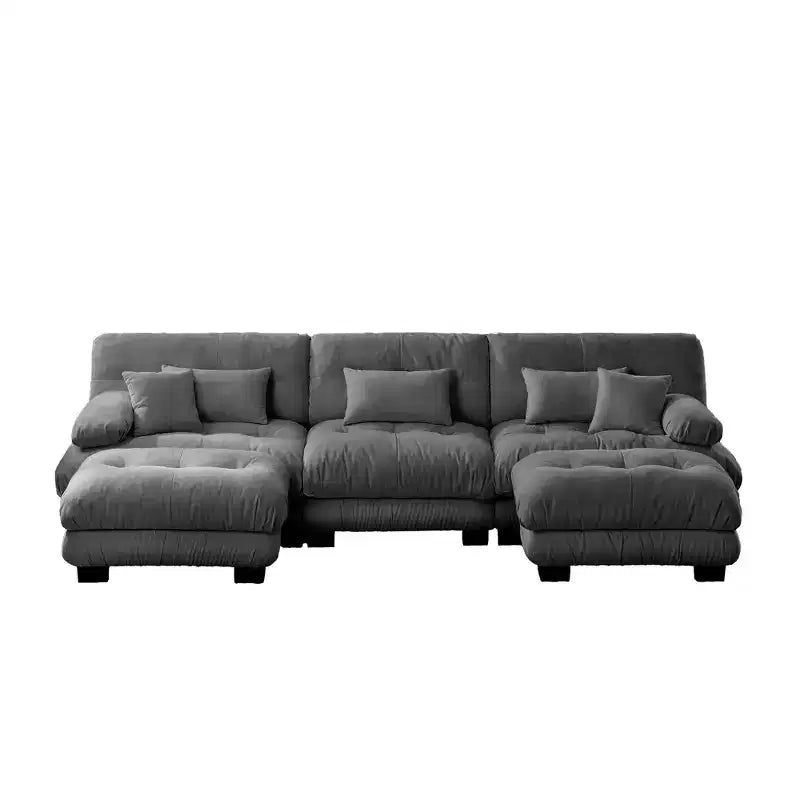 Canapé Modulable de Luxe en Forme de U avec 2 Ottomans pour Salon Gris