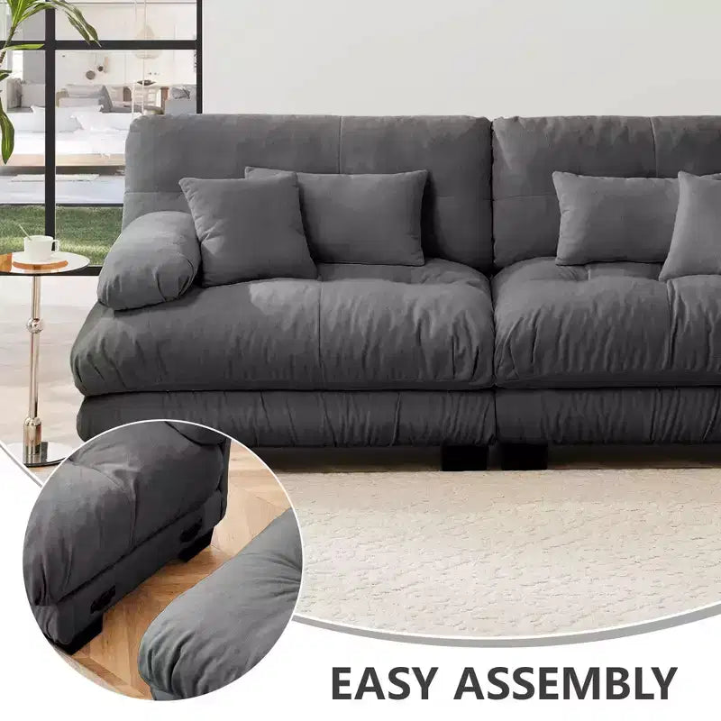 Canapé Modulable de Luxe en Forme de U avec 2 Ottomans pour Salon Gris