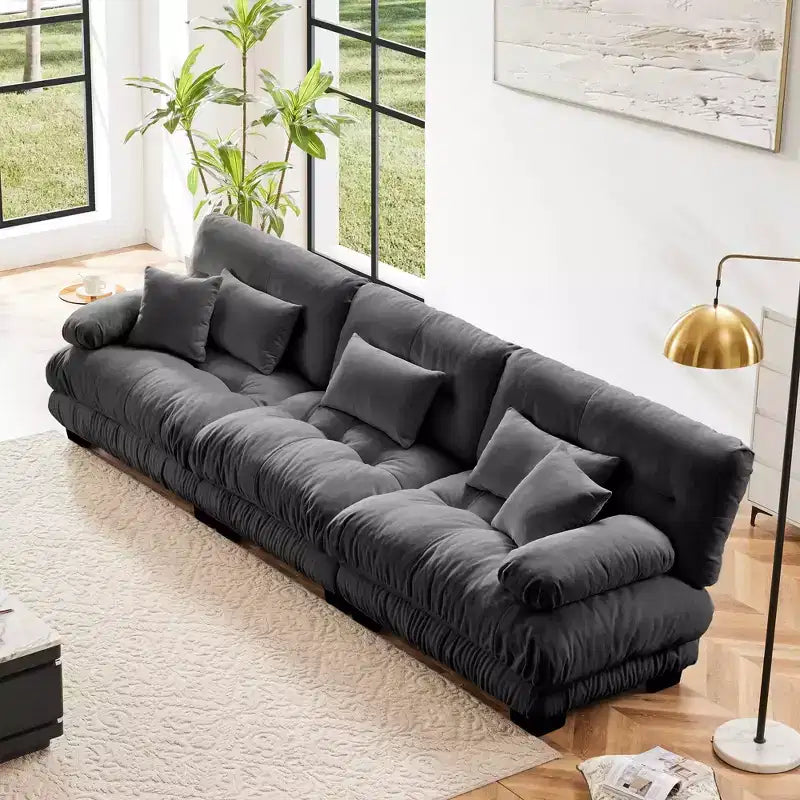Canapé sectionnel 3 places modulaire avec sièges profonds pour salon, gris