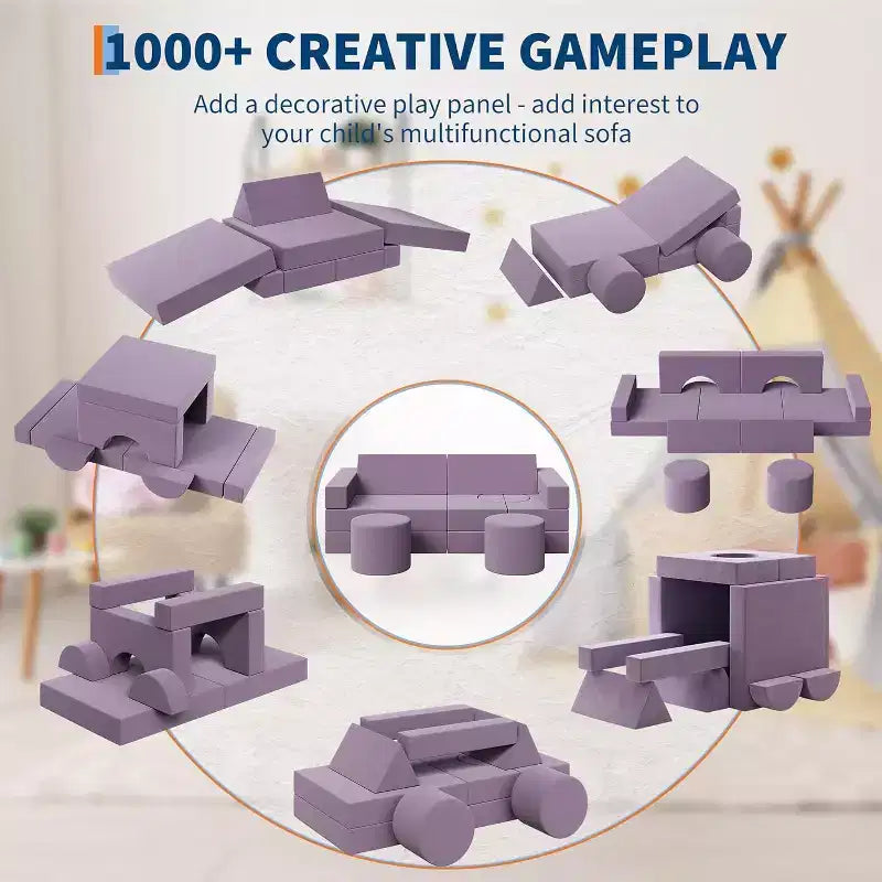 Canapé de jeu modulable 13 pièces - Canapé convertible pour enfant avec housses douces lavables - Fauteuil de sol en mousse pour salle de jeux, salon ou chambre à coucher