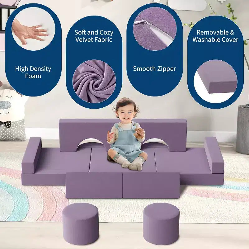 Canapé de jeu modulable 13 pièces - Canapé convertible pour enfant avec housses douces lavables - Fauteuil de sol en mousse pour salle de jeux, salon ou chambre à coucher