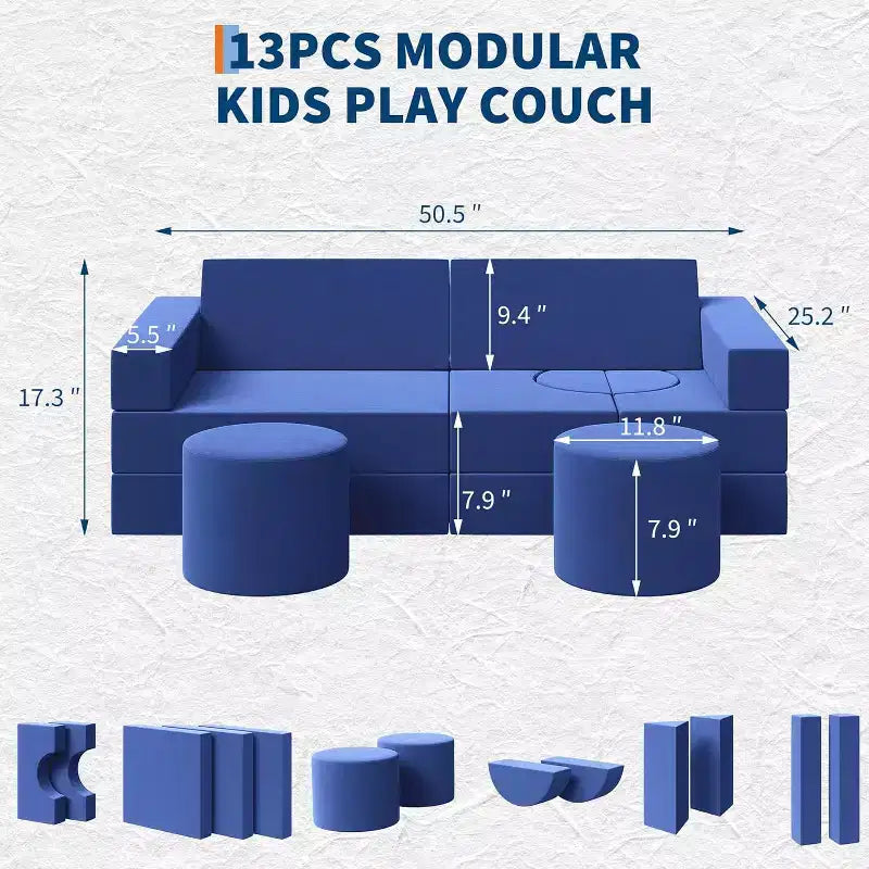 Canapé de jeu modulable 13 pièces - Canapé convertible pour enfant avec housses douces lavables - Fauteuil de sol en mousse pour salle de jeux, salon ou chambre à coucher