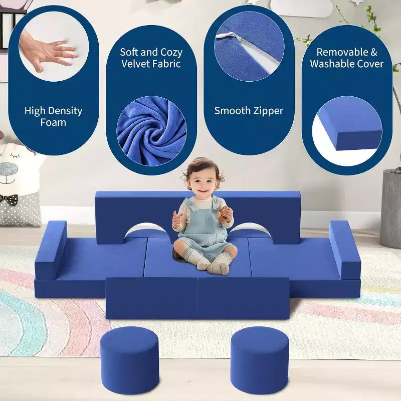 Canapé de jeu modulable 13 pièces - Canapé convertible pour enfant avec housses douces lavables - Fauteuil de sol en mousse pour salle de jeux, salon ou chambre à coucher