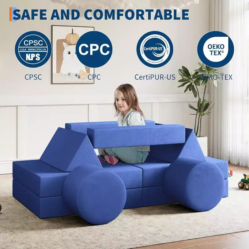 Canapé de jeu modulable 13 pièces - Canapé convertible pour enfant avec housses douces lavables - Fauteuil de sol en mousse pour salle de jeux, salon ou chambre à coucher