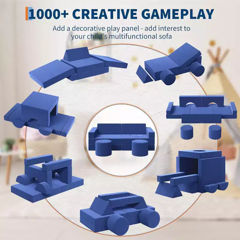 Canapé de jeu modulable 13 pièces - Canapé convertible pour enfant avec housses douces lavables - Fauteuil de sol en mousse pour salle de jeux, salon ou chambre à coucher