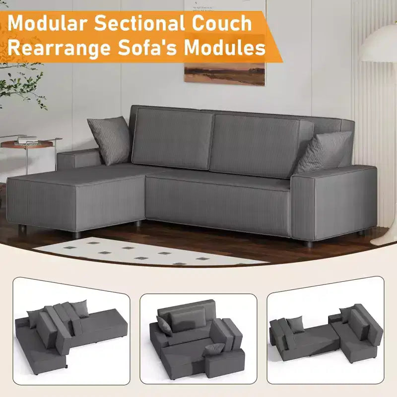 Canapé d'angle modulable en L avec pouf, canapé nuage moelleux en éponge livré en boîte, aucun assemblage requis, rembourré moderne pour salon