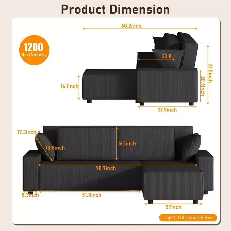 Canapé d'angle modulable en L avec pouf, canapé nuage moelleux en éponge livré en boîte, aucun assemblage requis, rembourré moderne pour salon