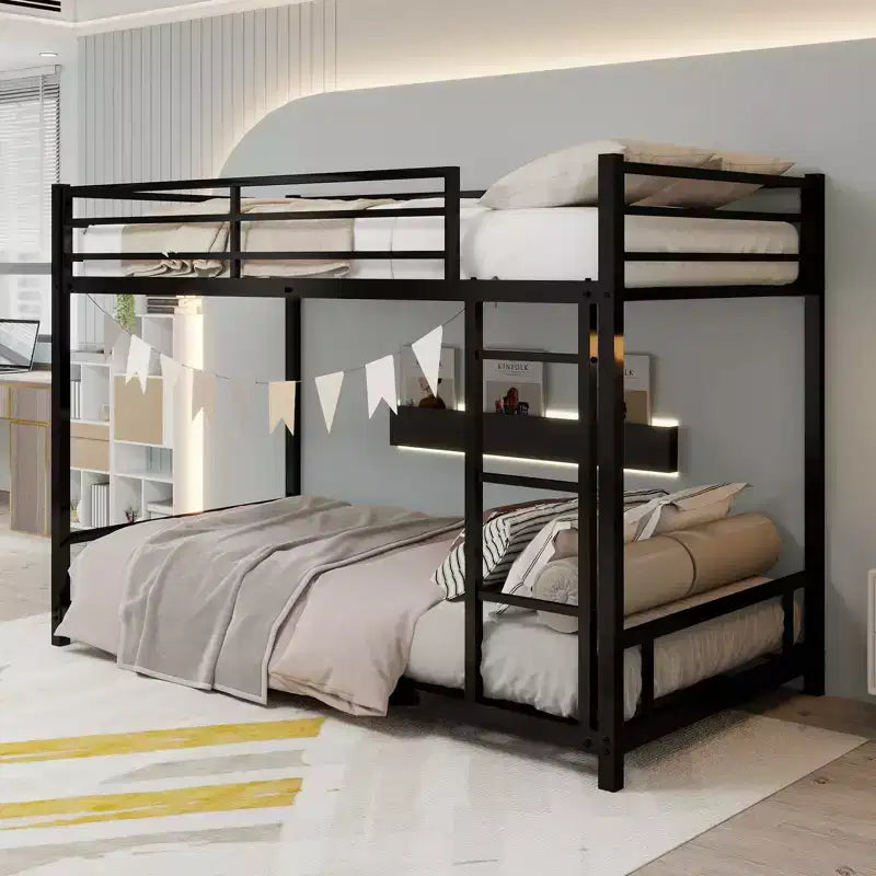 Lit superposé Ayaan en métal au design moderne avec garde-corps de sécurité et échelle