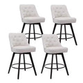 Bar Stools, Set of 4 Counter Height 26 in H Swivel Bar Stools with Back, Wood Legs Upholstered Linen Beige