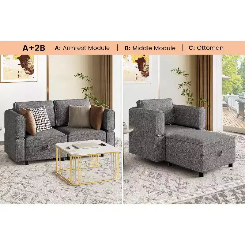 Canapé d'angle modulable réversible, en forme de U avec rangements, canapé polyvalent pour salon