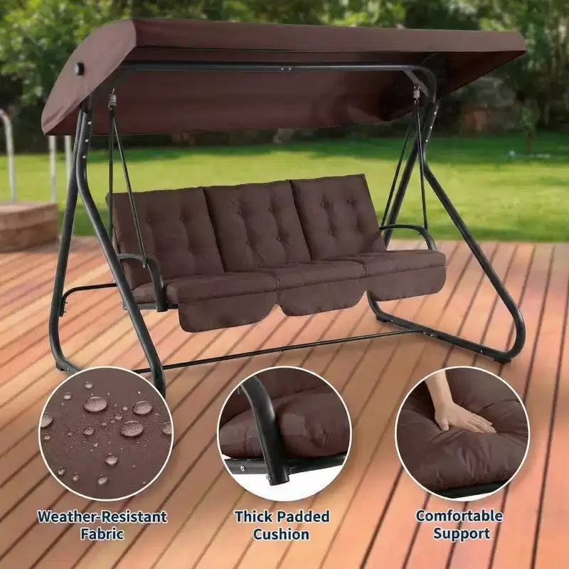 Balançoire-planeur convertible 3 places pour l'extérieur, auvent réglable, cadre métallique robuste, capacité de poids de 340 kg, coussins amovibles, pour patio, jardin