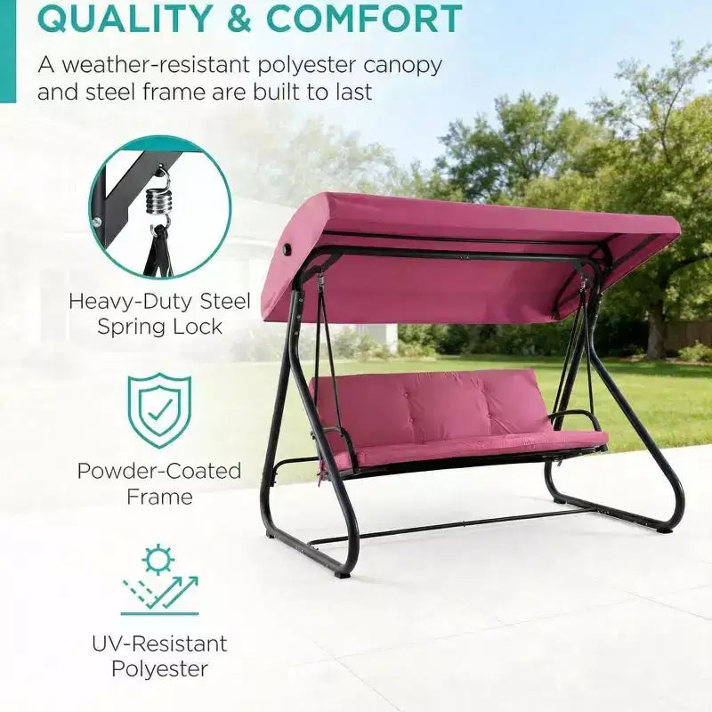 Balançoire-planeur convertible 3 places pour l'extérieur, auvent réglable, cadre métallique robuste, capacité de poids de 340 kg, coussins amovibles, pour patio, jardin