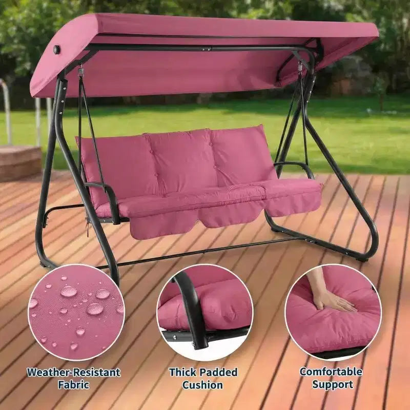Balançoire-planeur convertible 3 places pour l'extérieur, auvent réglable, cadre métallique robuste, capacité de poids de 340 kg, coussins amovibles, pour patio, jardin